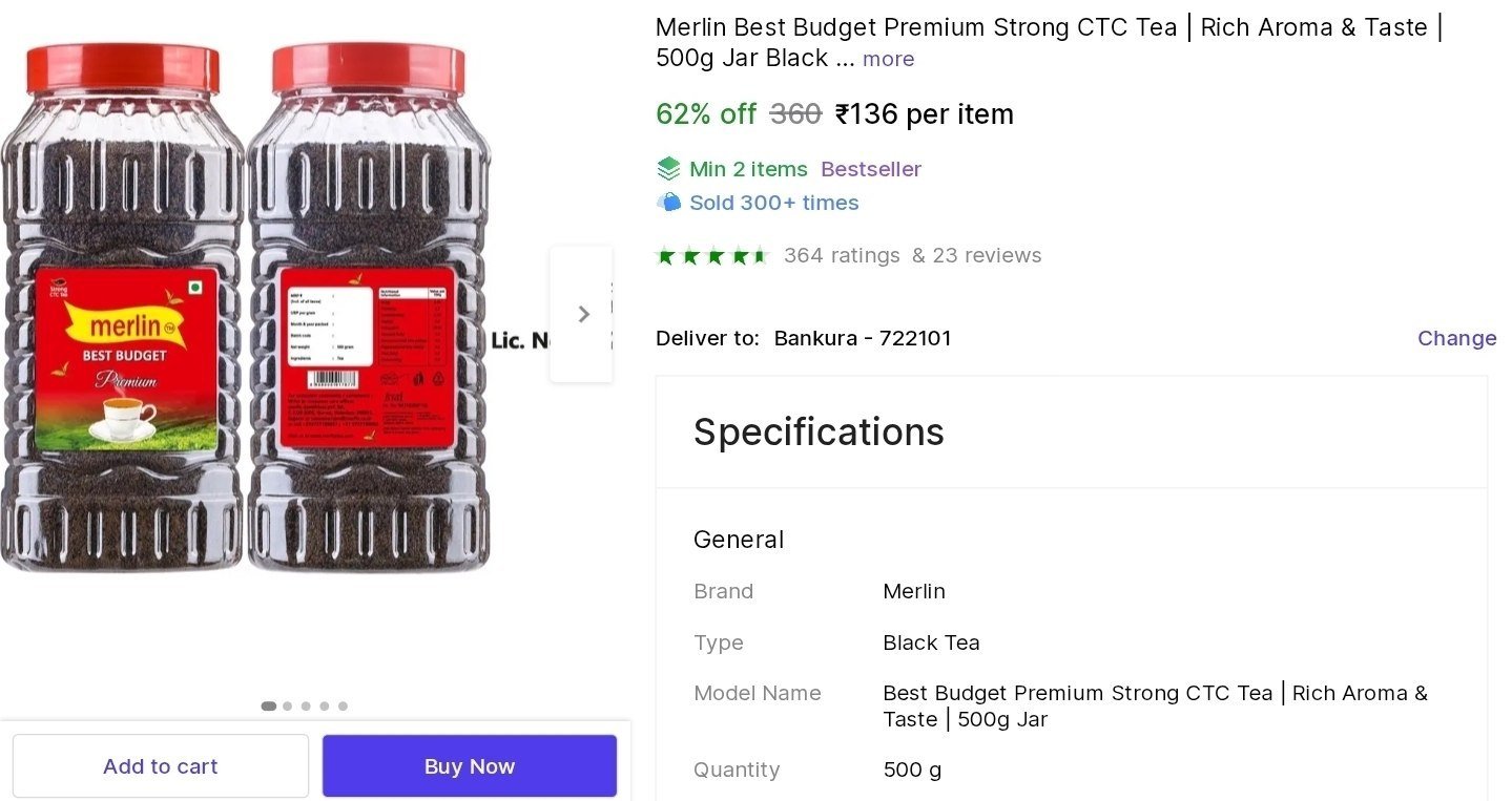 Merlin Best Budget Premium Strong CTC Tea | Rich Aroma & Taste | 500g Jar Black Tea Plastic Bottle Price in India - Buy Merlin Best Budget Premium Strong CTC Tea | Rich Aroma & Taste | 500g Ja