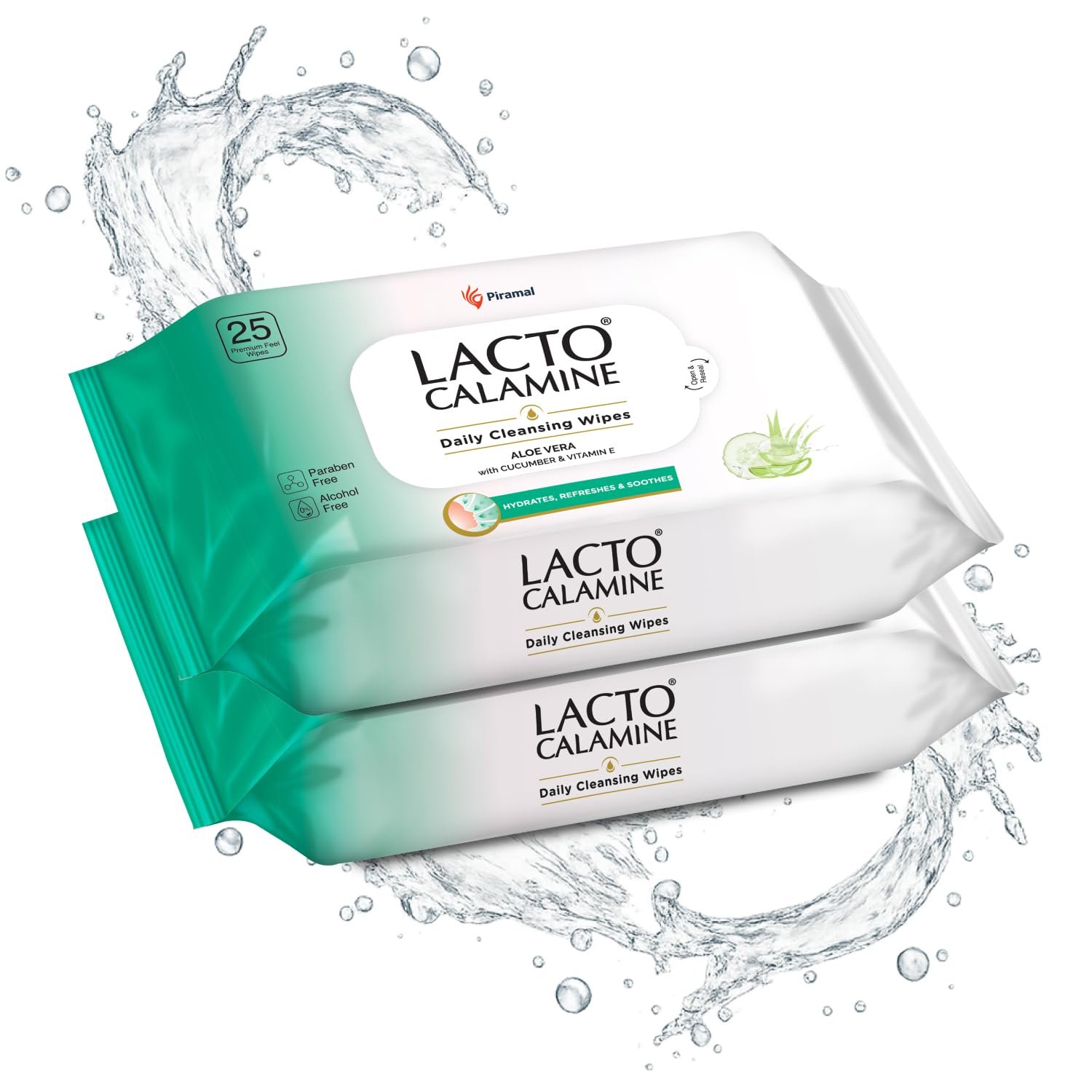Lacto Calamine Daily Cleansing Face Wipes 25N Each - Pack of 2 | Makeup Remover Wipes | Wet Tissue for Face with Aloe Vera, Cucumber & Vitamin E | Wet Wipes for Women & Men | Paraben & Alc