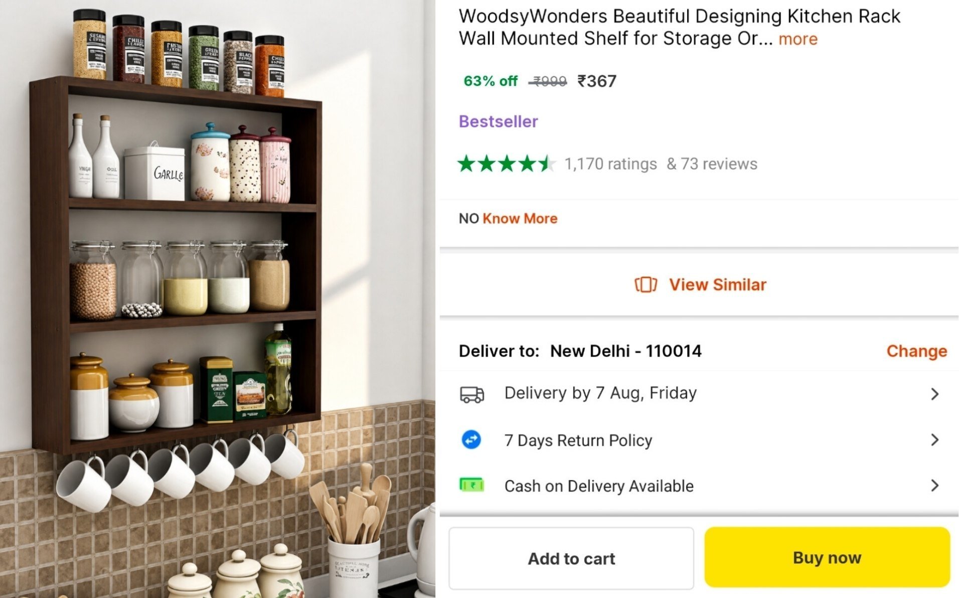 WoodsyWonders Beautiful Designing Kitchen Rack Wall Mounted Shelf for Storage Organiser Utensil Kitchen Rack Price in India - Buy WoodsyWonders Beautiful Designing Kitchen Rack Wall Mounted Shelf for 
