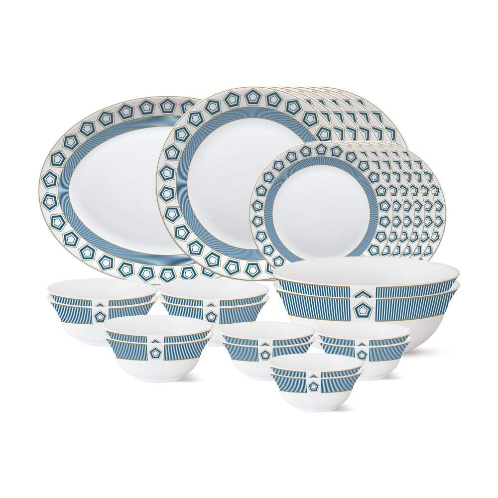 Larah by Borosil - Tiara Series, Crystal, 27 Pcs, Opalware Dinner Set, White