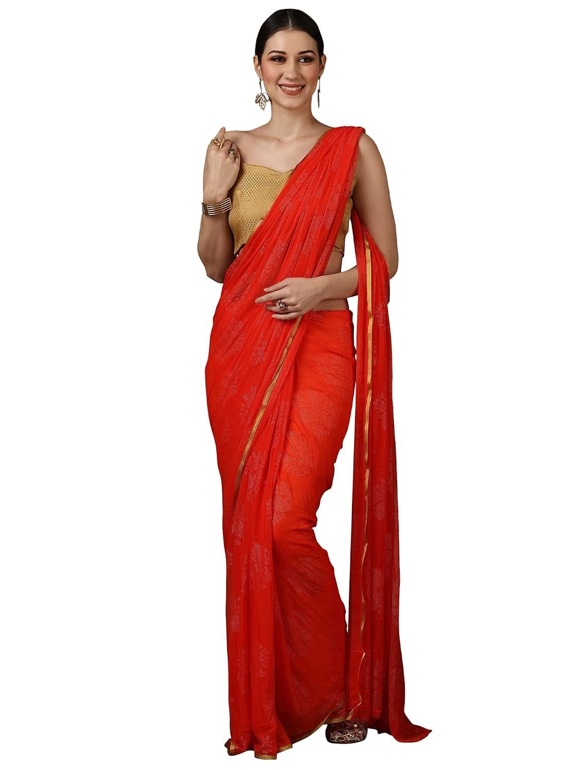 AKHILAM Women's Floral Chiffon Embellished Zari Border Saree With Unstitched Blouse Piece | Stylish Chiffon Solid Saree | Latest Chiffon Saree with Blouse Piece (DOLY2601_WBG_Parent)