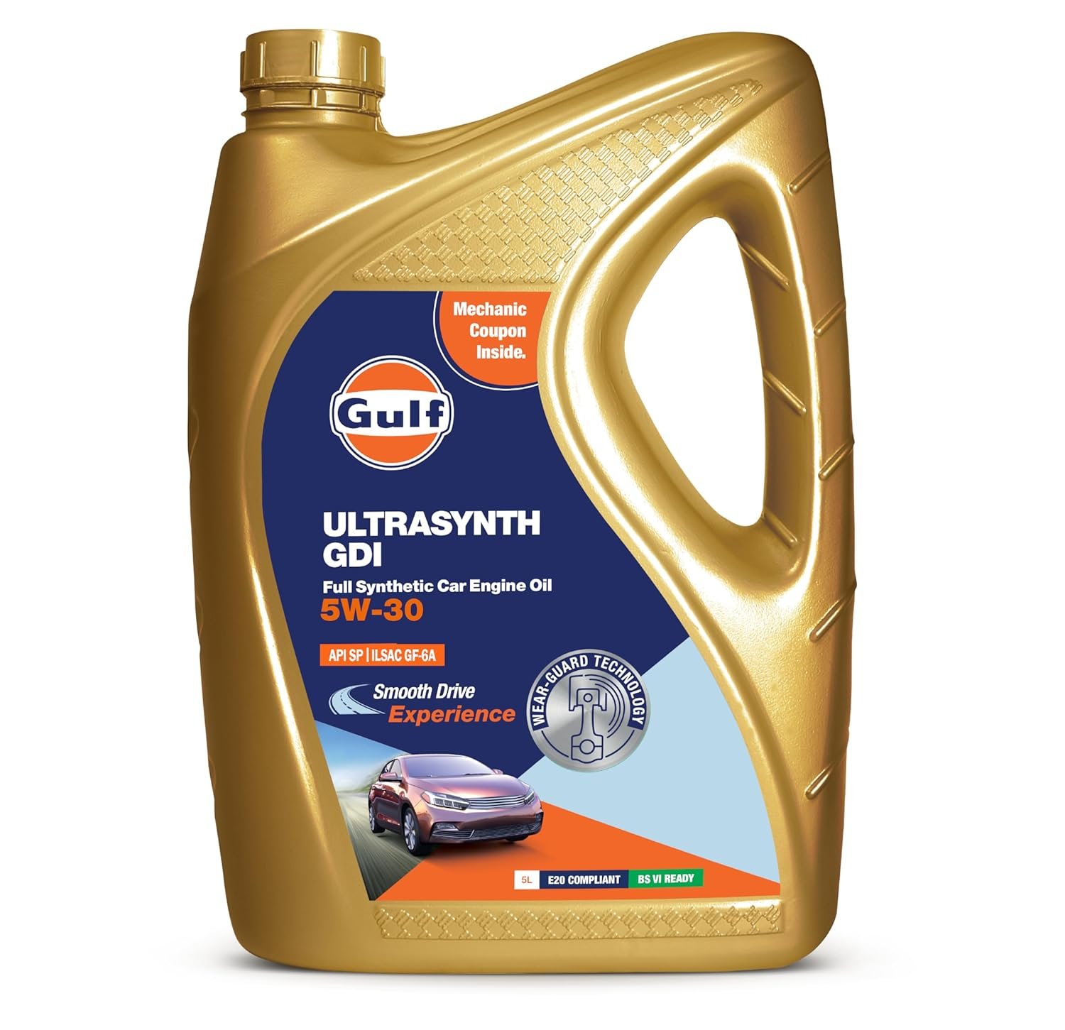 Gulf ULTRASYNTH GDI 5W30 API SP, ILSAC GF-6A | Developed for Petrol, E20 & CNG Passenger Cars | 4 Wheeler Full-Synthetic Engine Oil [5 L]- Pack of 1
