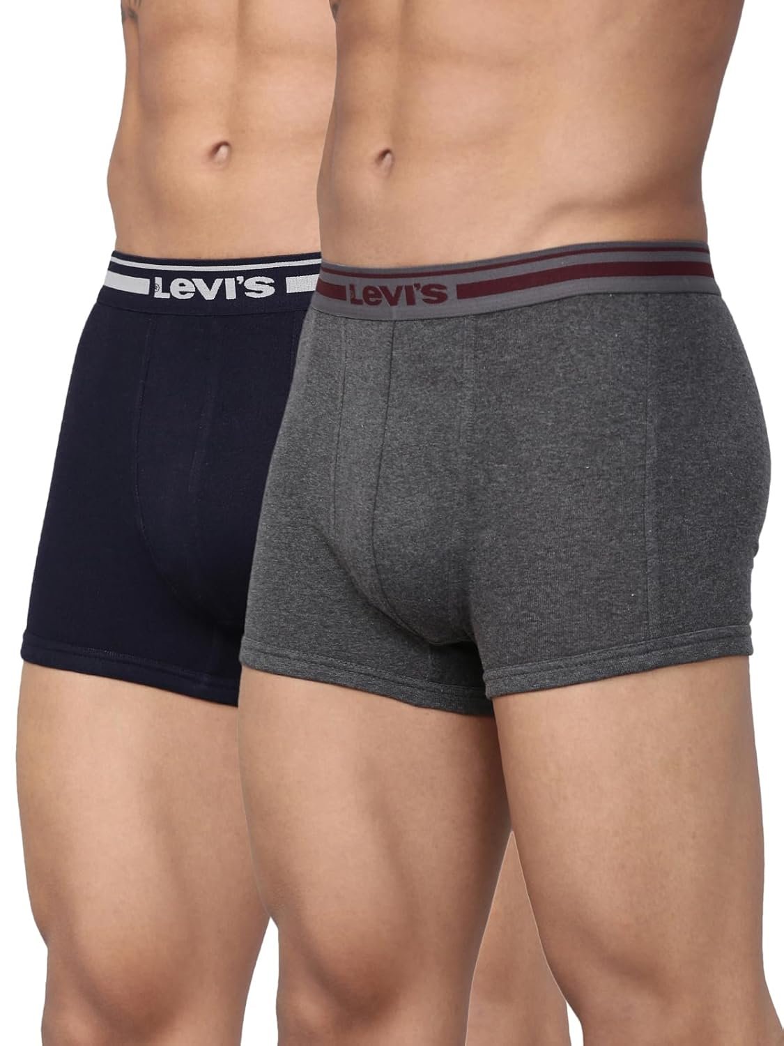 Levi's 003 Classic Trunk for Men | 100% Pure Cotton | Solid | Durable Comfort | Breathable Men's Underwear | Anti-Roll Waistband | Extra Supportive Gusset | No Ride-Up Leg Fit | Pack of 2