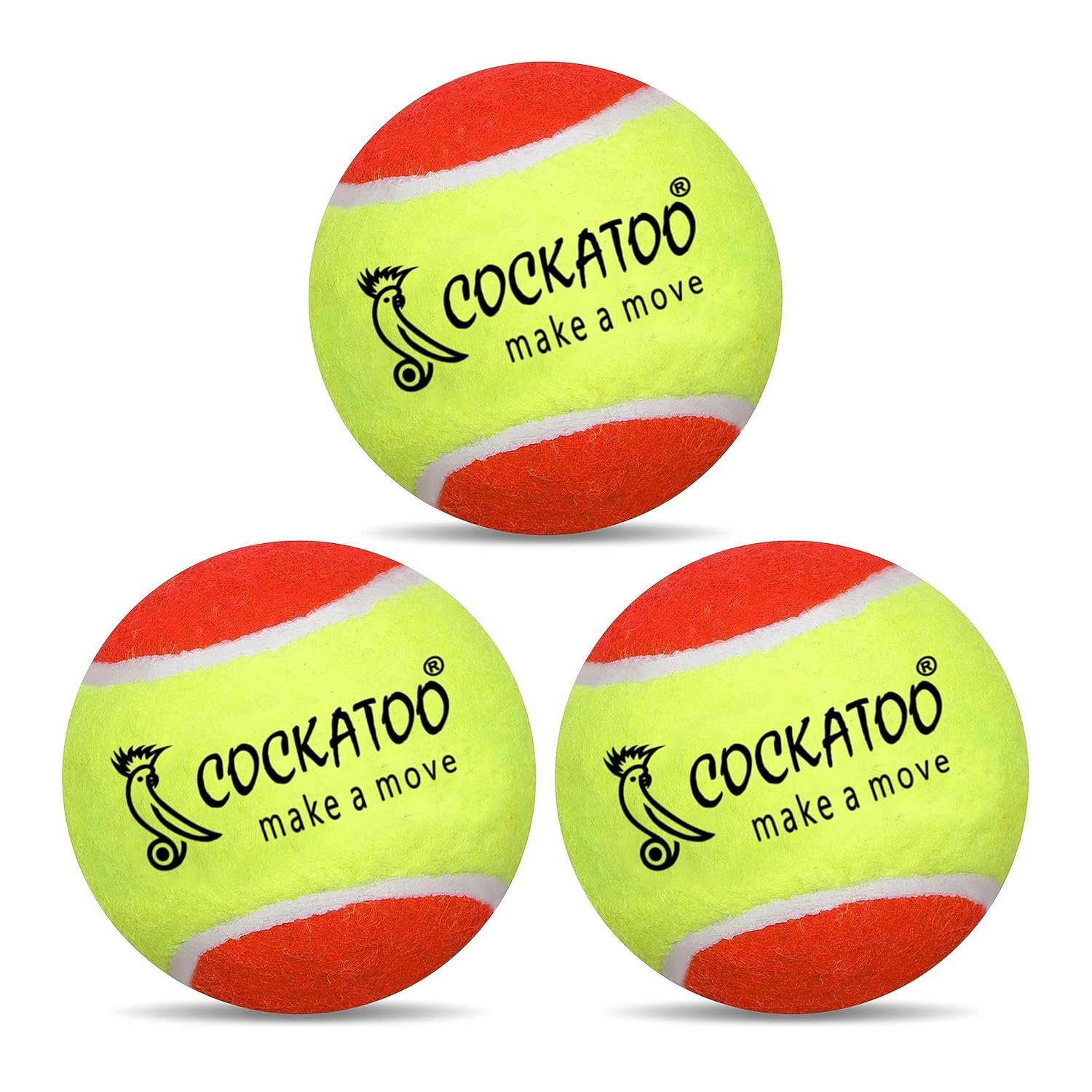 Cockatoo Rubber Cricket Tennis Ball, Construction of Tennis Ball for Cricket for Optimal Performance,Suitable for All Skill Levels. (120 Gr Per Ball -Pack of 3-Yellow Orange)