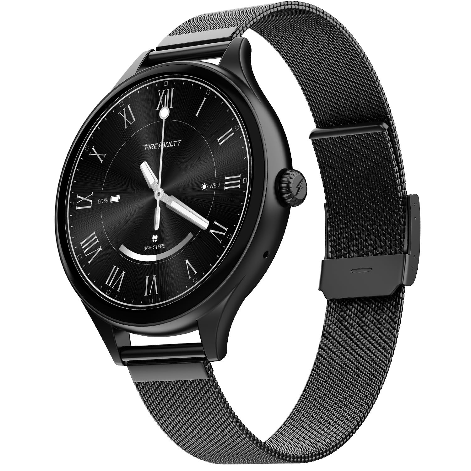 Fire-Boltt Phoenix Air Smart Watch 1.26” Round Display, Rotating Button, Wireless Charging, Ultra Lightweight Metal Body, Bluetooth Calling, Smartwatch with Silicone & Mesh Steel Straps Onyx Black