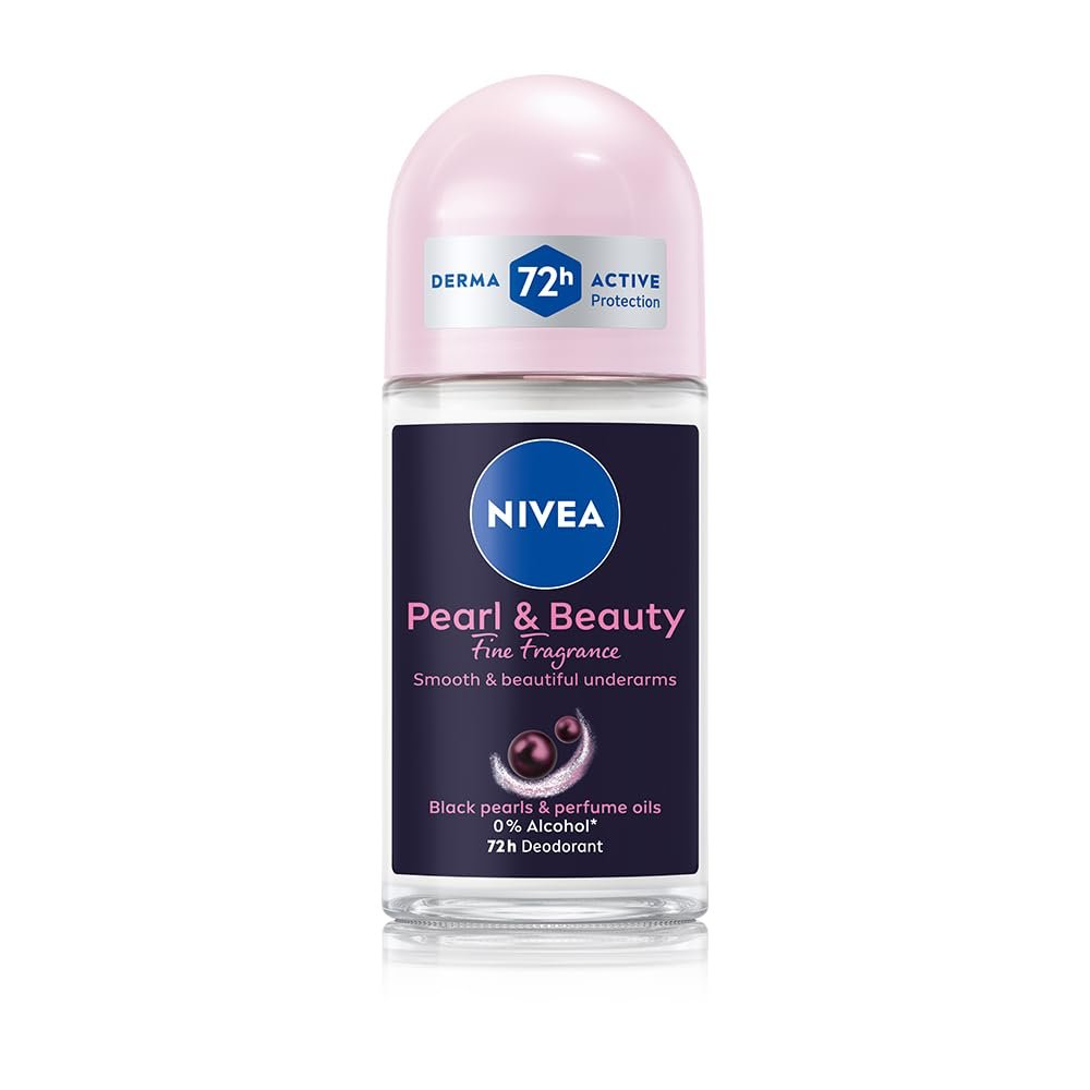 NIVEA Women Pearl & Beauty Roll On Deodorant, Underarm Deodorant with 72H Active Odour Protection, Long-Lasting Floral Fragrance, Underarm Roll On for Fresh, Beautiful Underarms, 0% Alcohol, 50 ml
