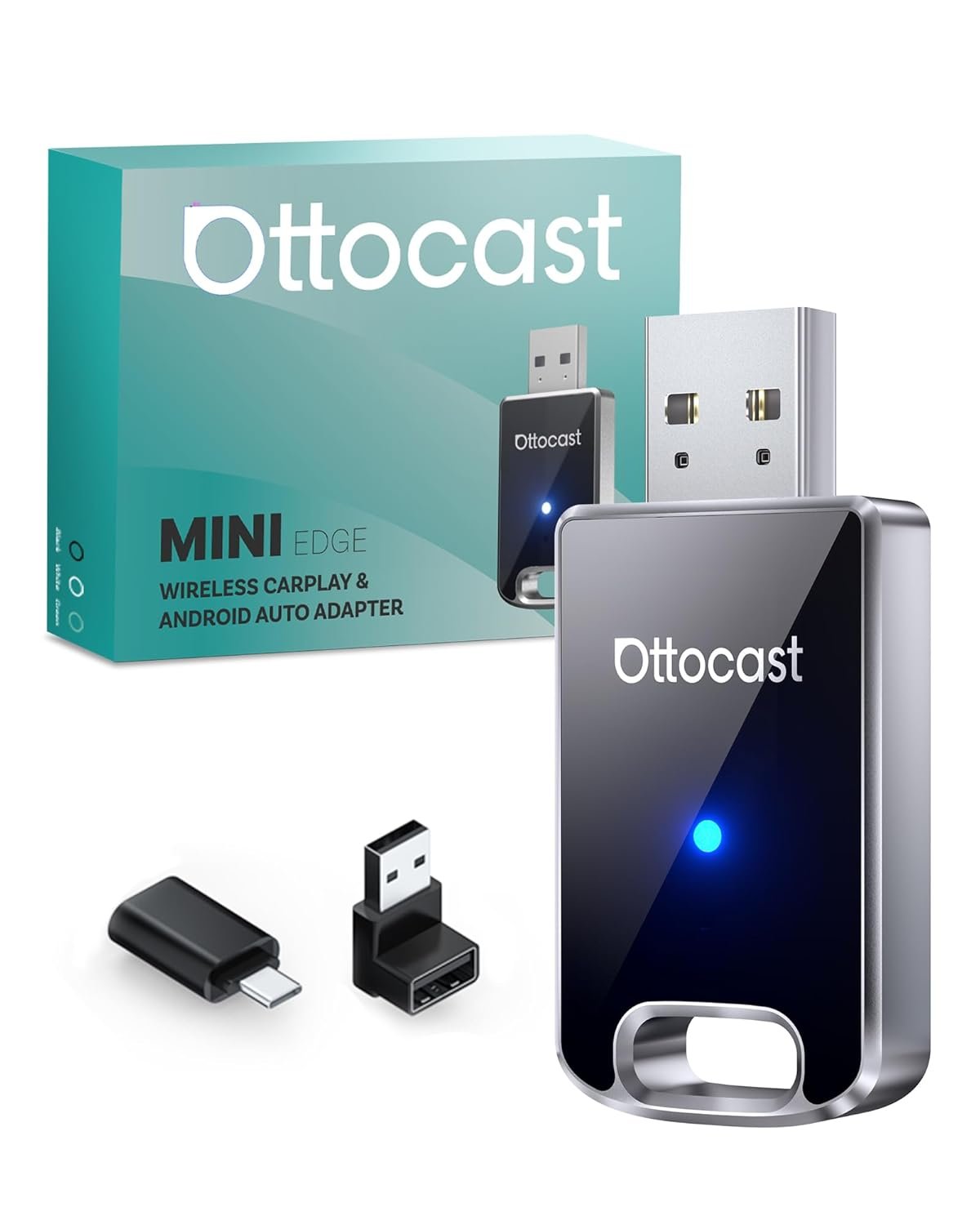 OTTOCAST Mini Edge 2in1 Wireless Carplay Adapter and Wireless Android Auto Adapter for Car, Compatible with Android 11+ & iOS 10+, Auto Reconnect Lag Free