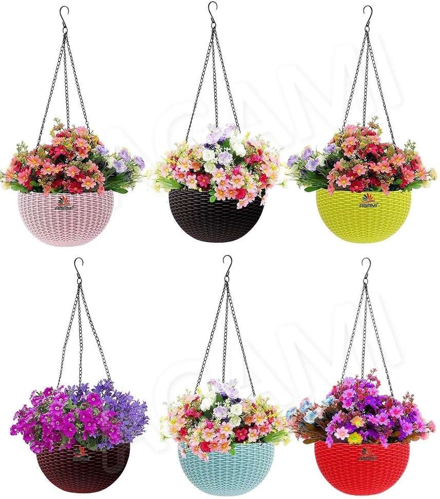 shopglobal premium look 7 size woven design rattan hanging basket pots flower plants plant container