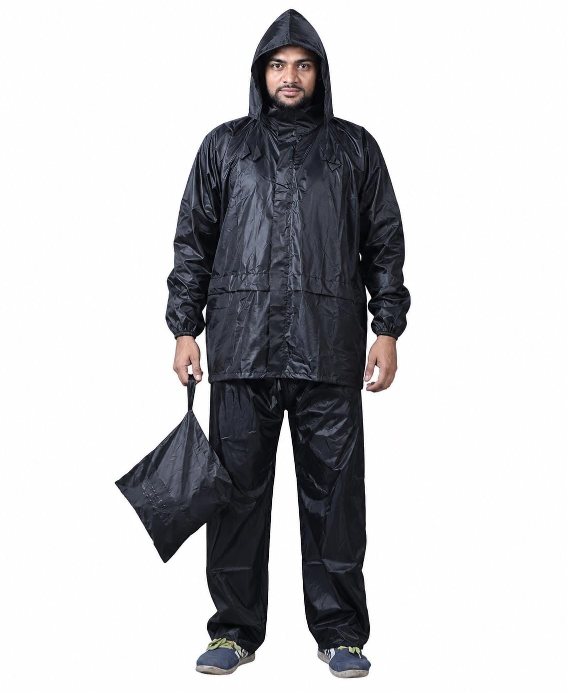 Zacharias Men's Semi Nylon Raincoat with Pant r-02 (Black_Pack of 1)