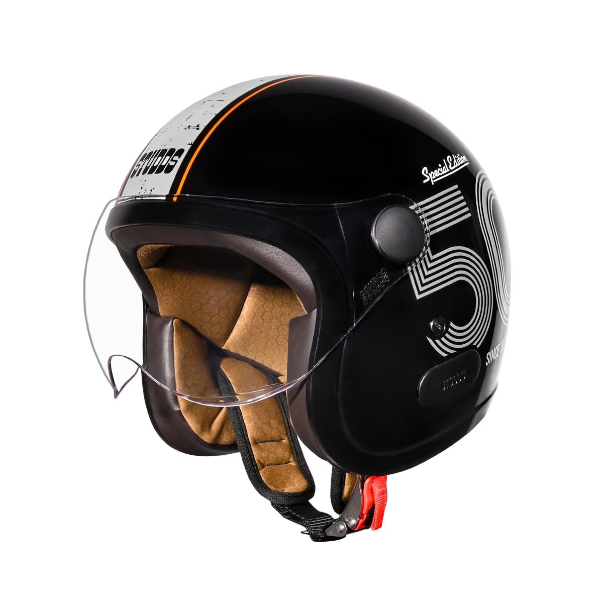 Studds Jet 50 Open Face ISI Certified Helmet | Lightweight with Chopper Visor & Stainless Steel Buckle Black - Grey - L