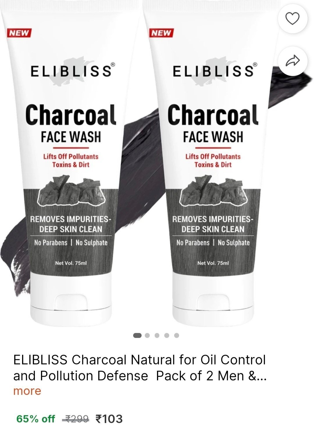 ELIBLISS Charcoal Natural for Oil Control and Pollution Defense  Pack of 2 Men & Women Dry Skin Face Wash Price in India - Buy ELIBLISS Charcoal Natural for Oil Control and Pollution Defense  Pack