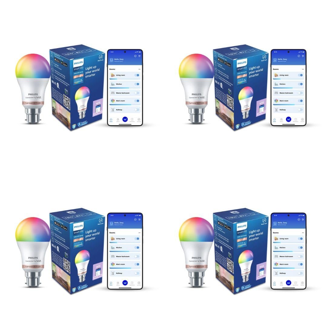 Philips Wiz Smart WI-Fi LED Bulb B22 10-Watt, 16 Million Colors , Compatible with Amazon Alexa and Google Assistant- (Pack of 4)