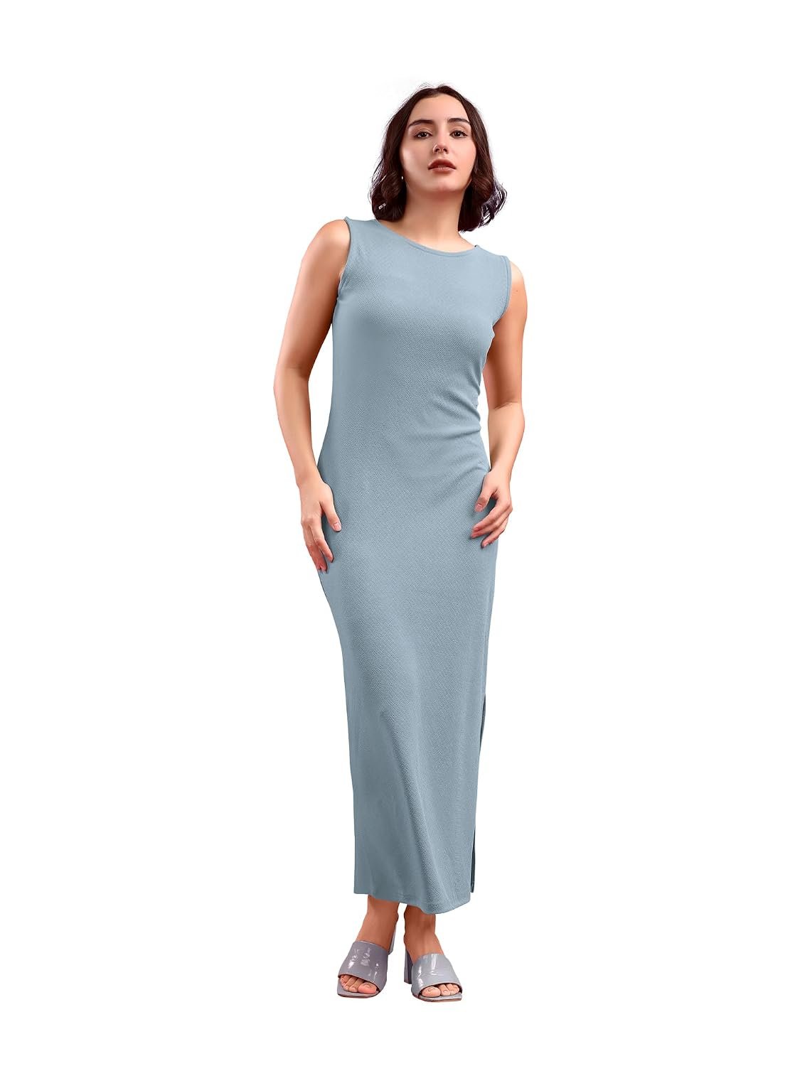 PURVAJA Women’s Bodycon Maxi Sleeveless Round Neck Solid Dress