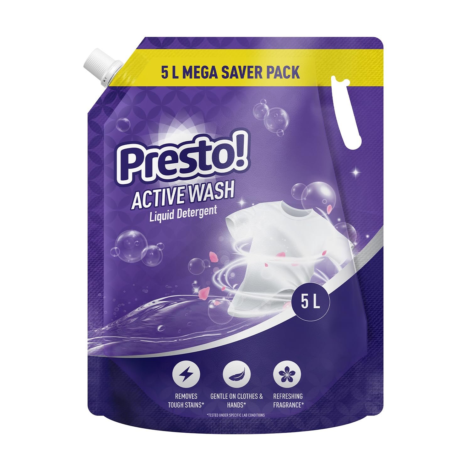 Amazon Brand - Presto! Active Wash Liquid Detergent Refill Pack 5L | Floral Scent | Powerful Stain Removal for Machine Wash