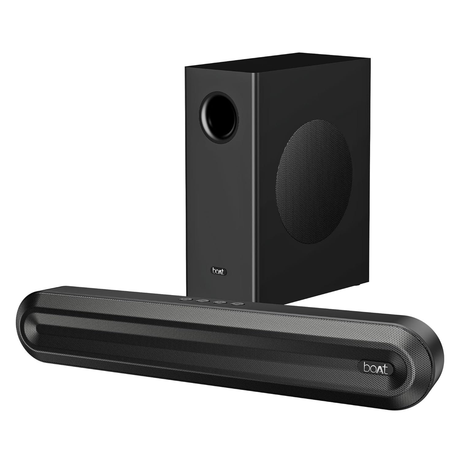 boAt Aavante 2.1 300, 40W Signature Sound, 2.1 CH w/Wired Subwoofer, Multiple Ports, EQ Modes, Remote Control, Bluetooth Sound bar, Home Theatre Soundbar Speaker (Premium Black)