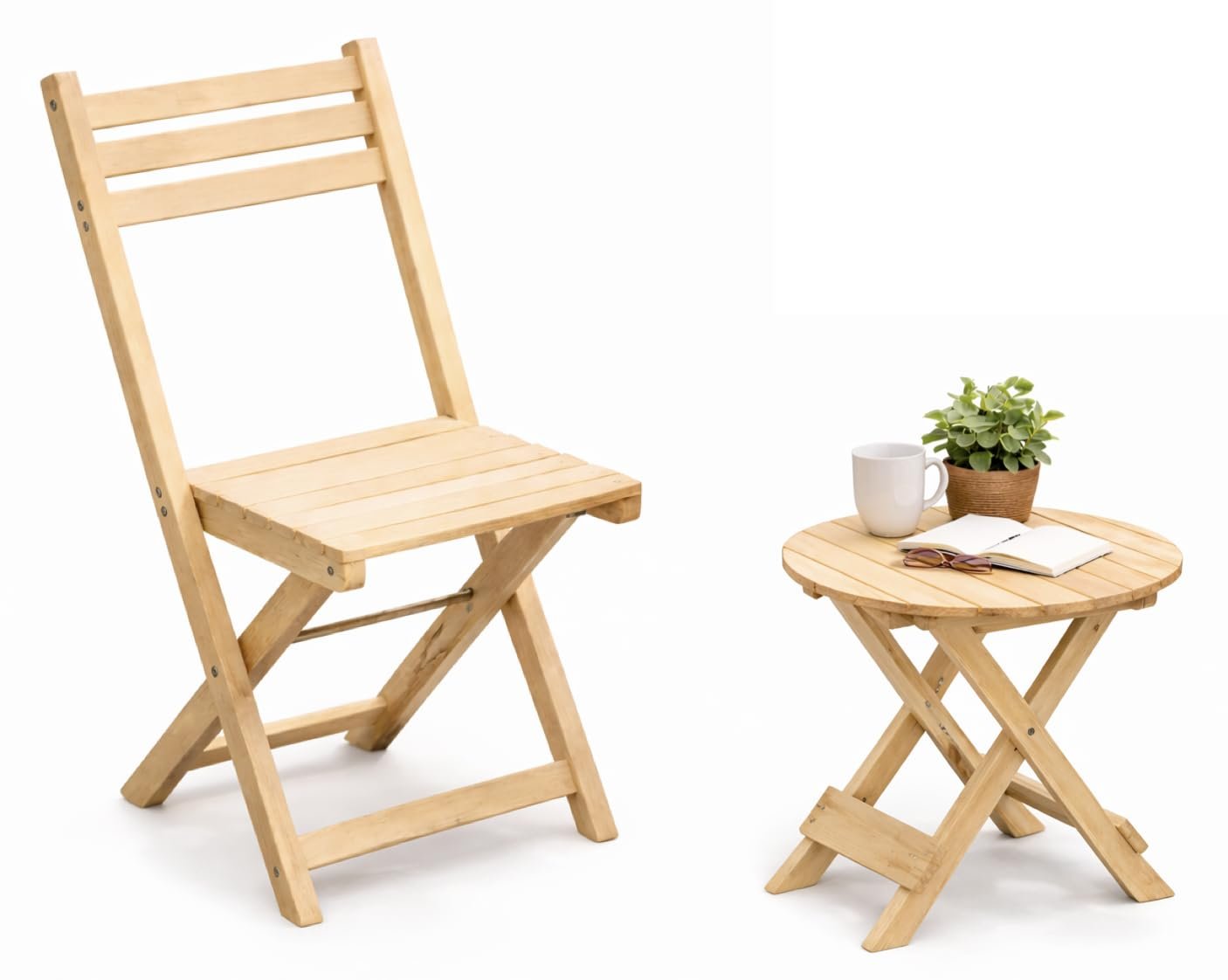 Yo Green Wooden Round Table and Chair Set Premium Solid Wood Furniture with Foldable Design, Weather-Resistant Finish for Indoor & Outdoor Use, Perfect for Home, Patio, and Garden (1 Chair & 1