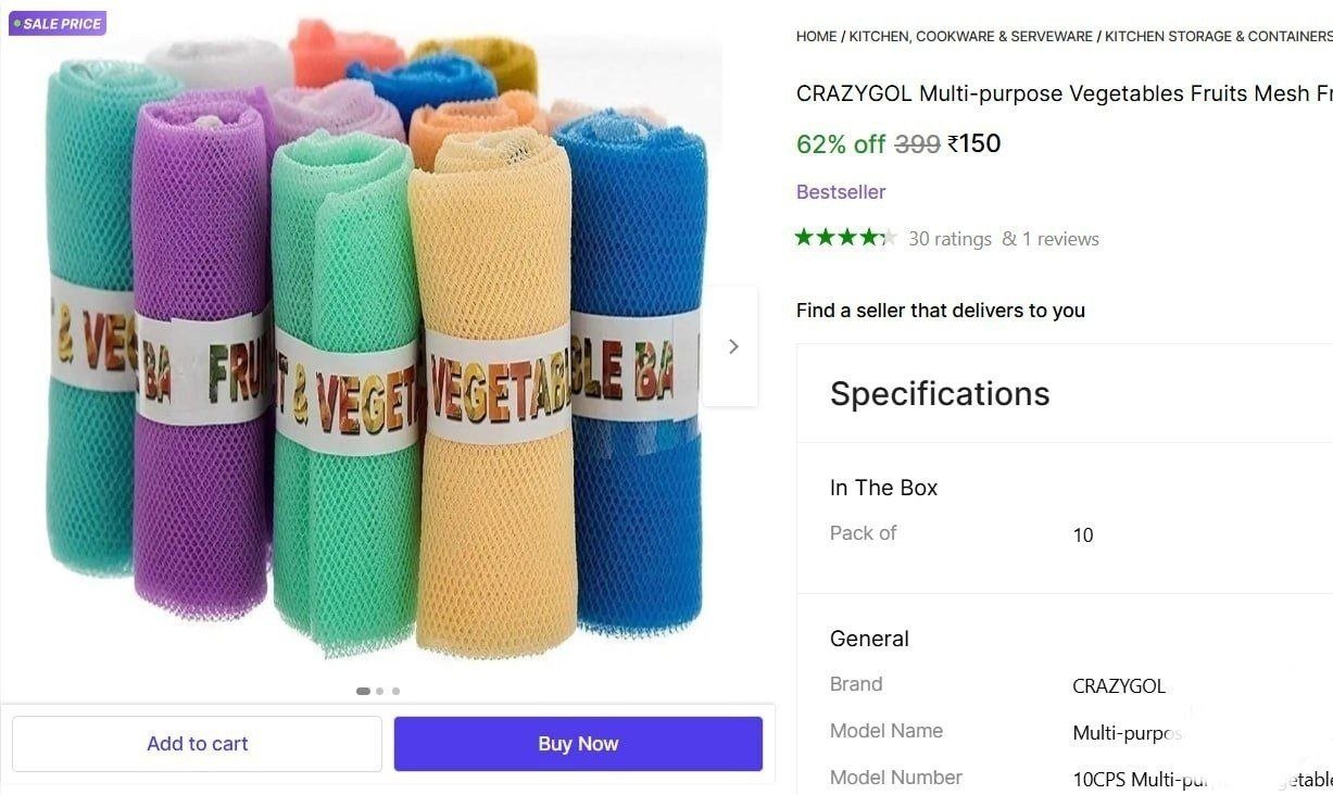 CRAZYGOL Multi-purpose Vegetables Fruits Mesh Fridge Storage Bag Pack of 10 Grocery Bags Price in India - Buy CRAZYGOL Multi-purpose Vegetables Fruits Mesh Fridge Storage Bag Pack of 10 Grocery Bags o