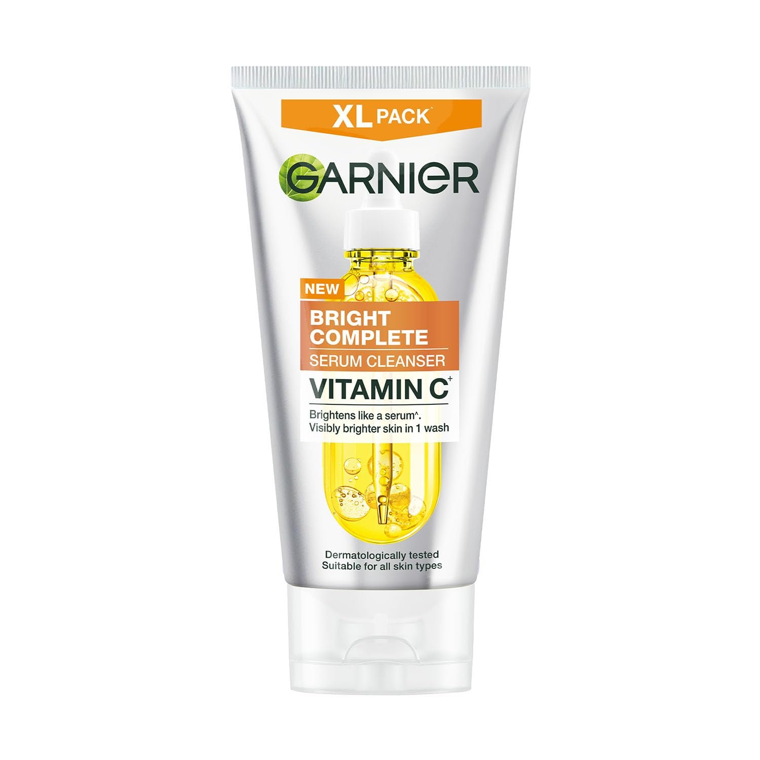 Garnier 2-in-1 Vitamin C Serum Facewash |Cleanse, Brighten & Hydrate, 150g | Powered by Vit C serum | Daily facewash De-tans, evens tone & fades dark spots | For oily, dry & sensitive skin