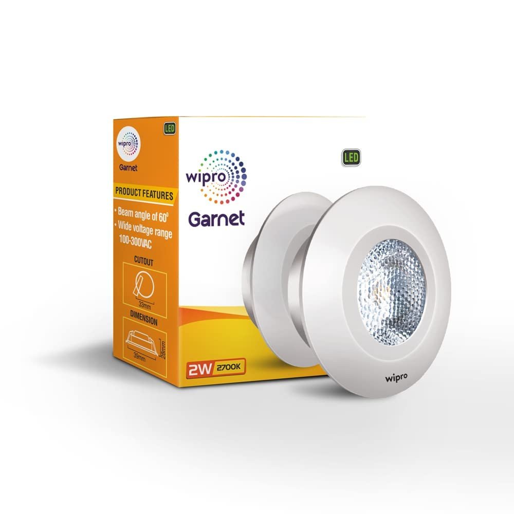 wipro Garnet 2W LED Integrated Spotlight | Warm White (2700K) | Compact Design for Cabinets & Wardrobes | Pack of 1