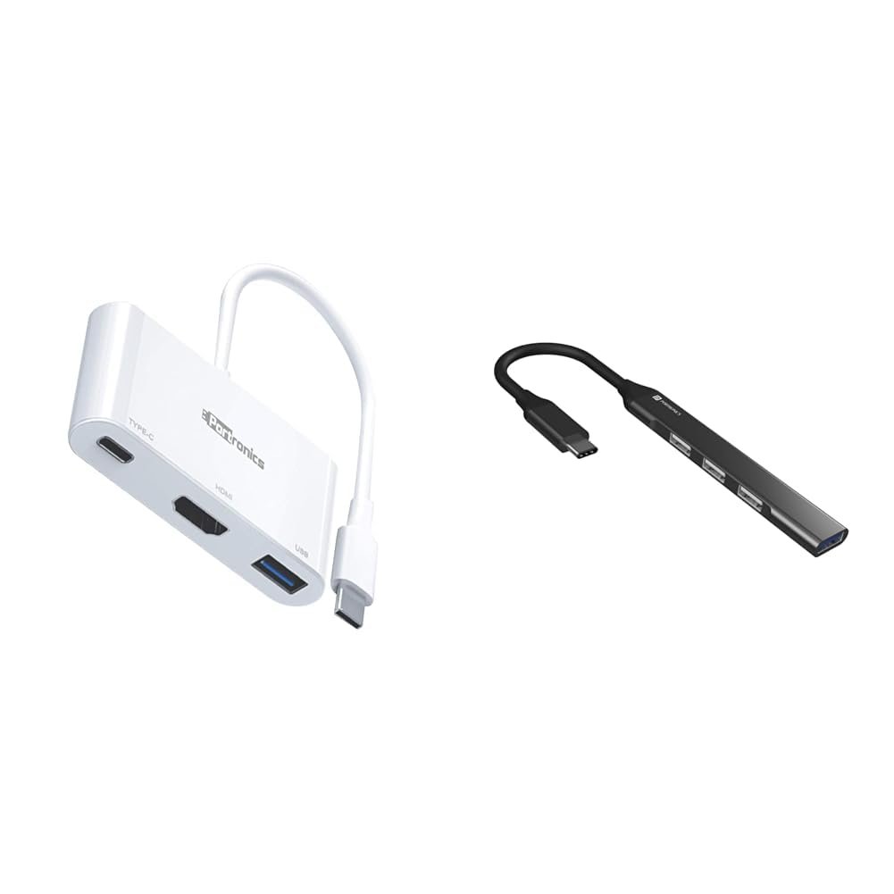Portronics C-Konnect Type C to HDMI Adapter (3-in-1), Multiport USB C Hub with 4K@30Hz, USB 3.0 @ 5G
