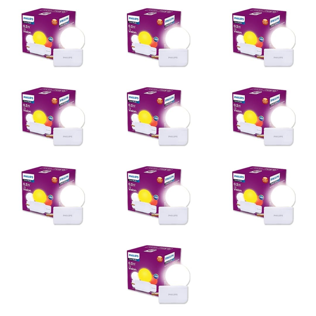 Philips Joy Vision Coral Rush 0.5W LED Night Lamp | Soft White Glow | Energy Efficient | Plug-in Prong Design | Ideal for Bedroom, Kids Room & Hallway (White, Pack of 10)