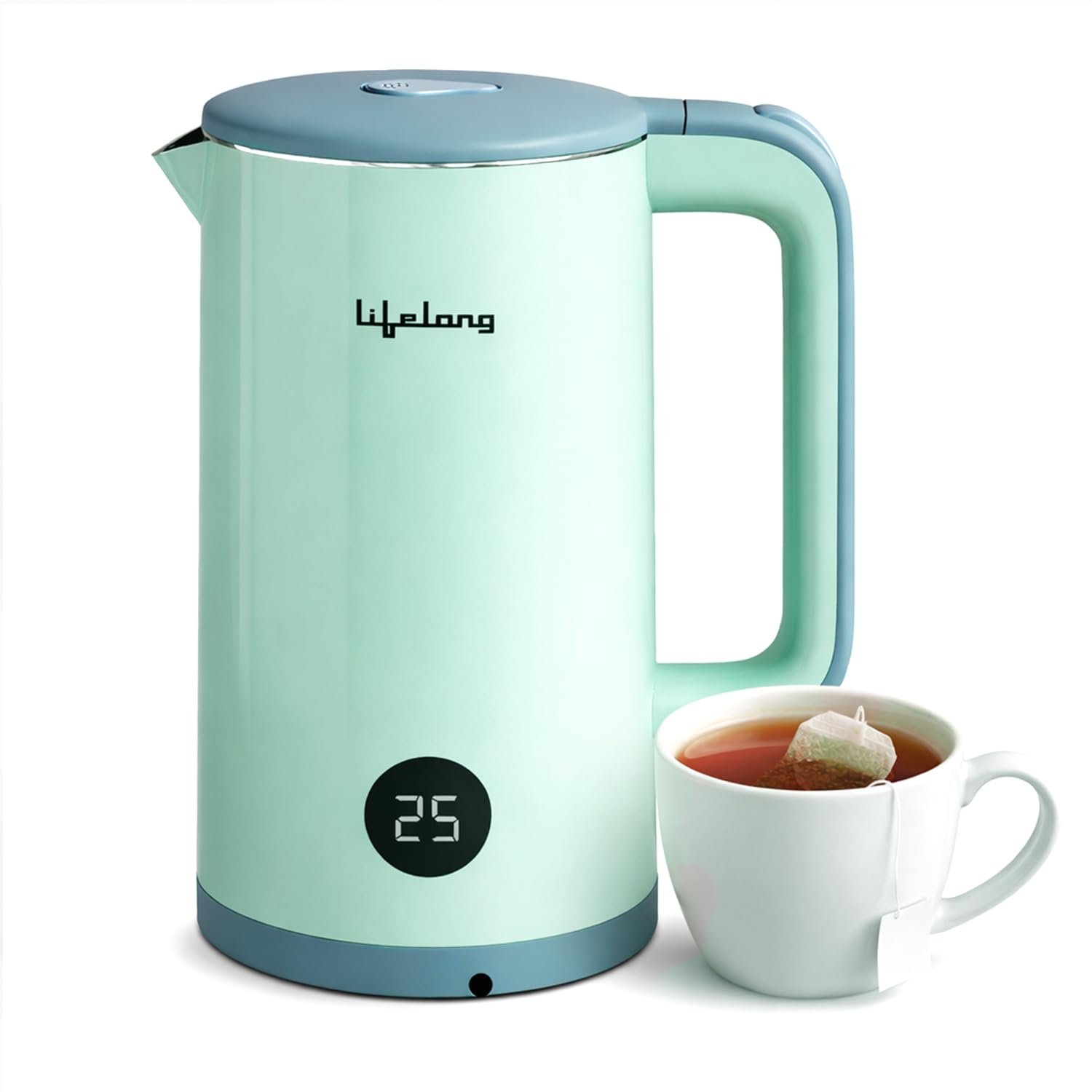 Lifelong Electric Kettle 1.6 L | 1350W Kettle with Double Wall & Cool Touch Body | Digital Display & Fast Water Boiling with Auto Shut Off | Stainless Steel | Overheat Protection (Sage Green, 