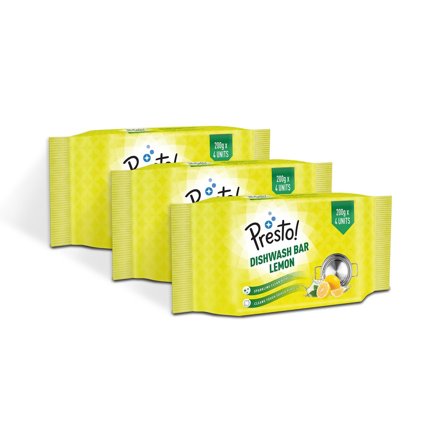 Amazon Brand - Presto! Dishwash Bar | 200 Gram | 12 count | 4 Bars Each X 3 Pack | Removes Tough Grease | Odour-Free Freshness | Gentle On Hands