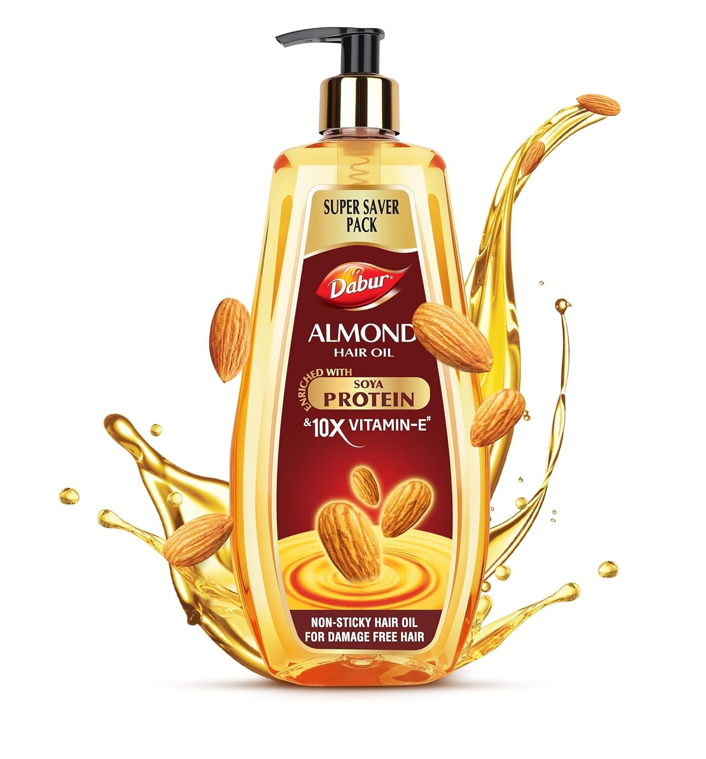 Dabur Almond Hair Oil - 650 ml|Provides Damage Protection|Non Sticky Formula|For Hair Fall control & Shiny Hair|Light Hair Oil with Almonds, Keratin Protein, Soya Protein & 10X Vitamin E (Pack
