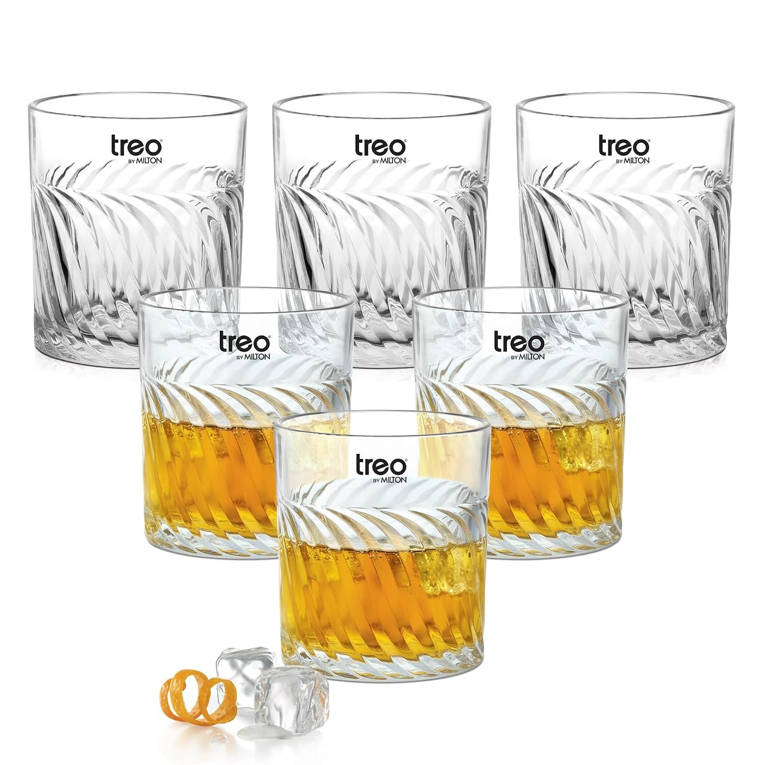 Treo by Milton Tide Whiskey Glass Set of 6 I Premium Glass Tumbler for Bourbon, Scotch & Cocktails I 340 ml