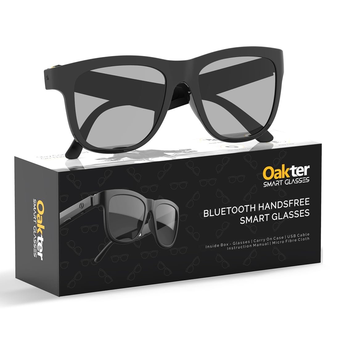 OAKTER Smart Glasses with Wireless Bluetooth | Hands-Free Calling | Open Ear Music | Sport Headset | Intelligent Eyewear | Connect with Mobile/Tablet | Circular Frame | Black (Circular Frame)
