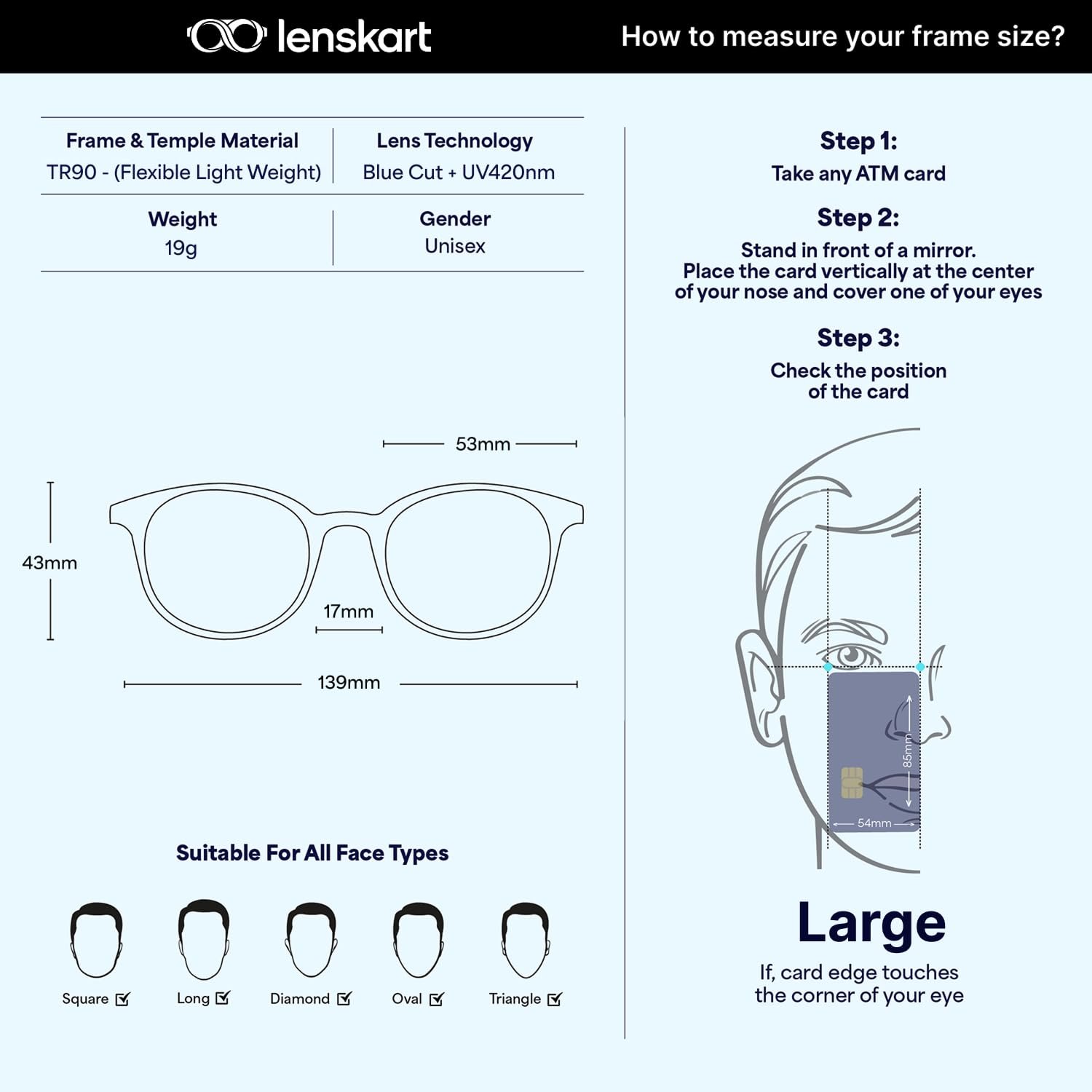 LENSKART BLU | Zero Power Blue Cut Computer Glasses | Anti Glare, Lightweight & Blocks Harmful Rays | UV Protection Specs | Men & Women | Large | LB E13740