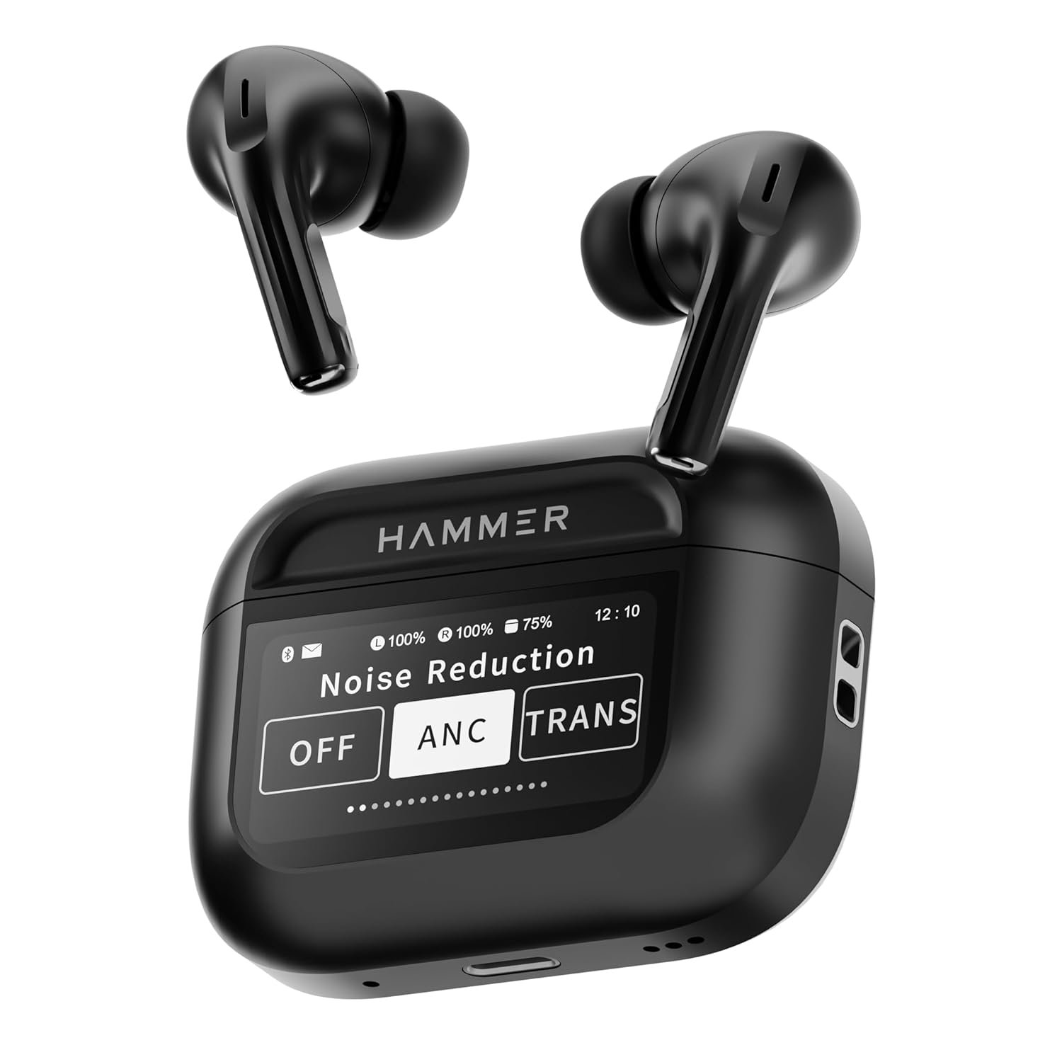 HAMMER Screen TWS Earbuds Wireless with 13mm Drivers, ANC Ear Buds 32dB, up to 50H Playtime TWS Ear Buds, Type-C Fast Charging, BT v5.4, TWS with ANC Transparency & EQ Mode (Black)