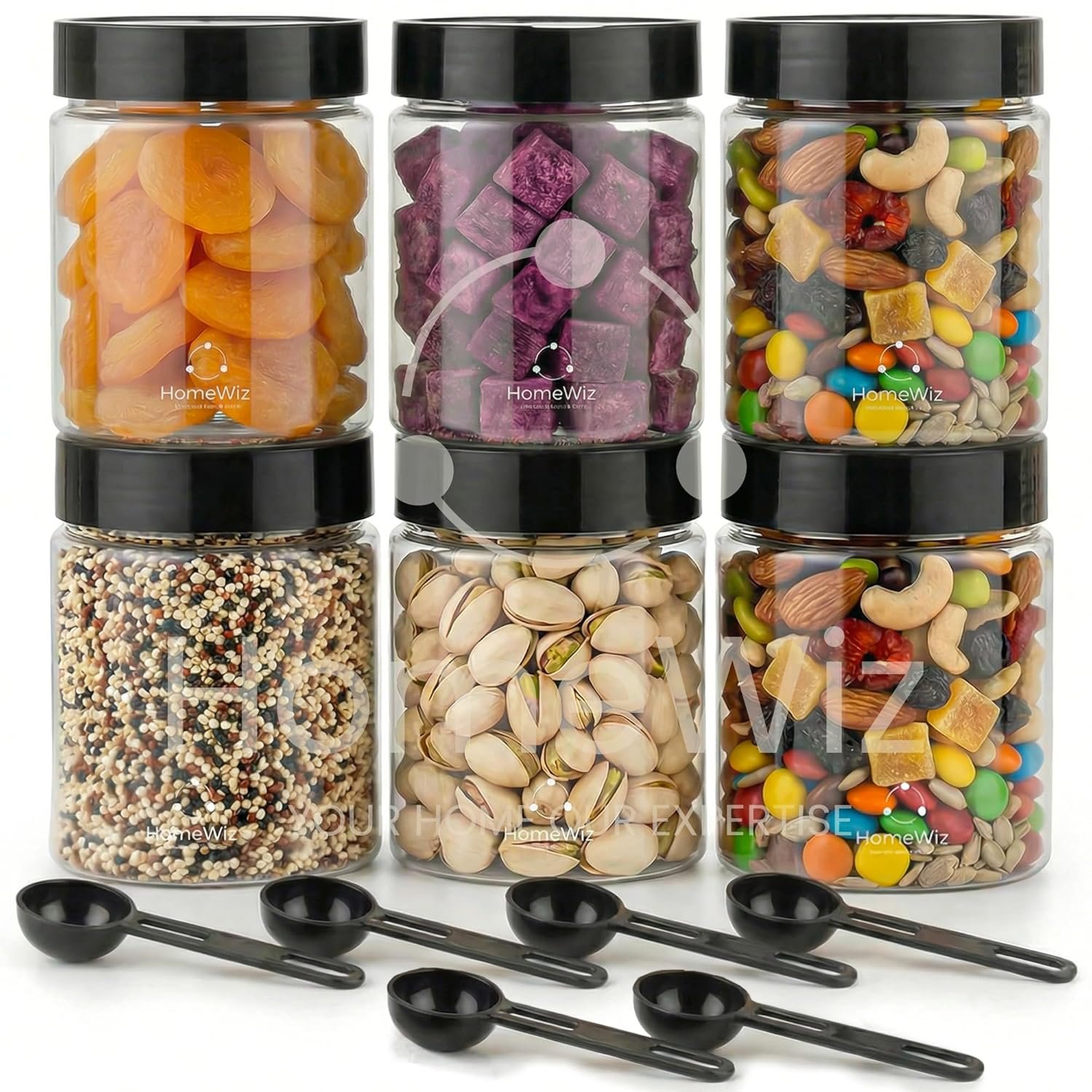 HomeWiz Airtight Kitchen Storage Box 250ml Pack of 6 | Food Grade BPA-Free Kitchen Jars | Storage & Containers Set | Masala Container Set | Unbreakable Plastic Container Set | For Spices & Pul