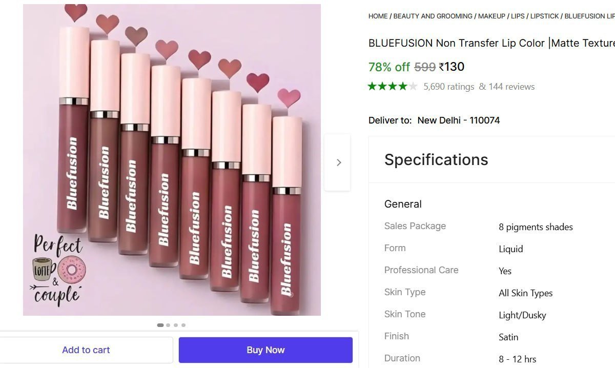 BLUEFUSION Non Transfer Lip Color |Matte Texture| 12 Hrs Waterproof|Smudge Proof Price in India - Buy BLUEFUSION Non Transfer Lip Color |Matte Texture| 12 Hrs Waterproof|Smudge Proof online at Shopsy.
