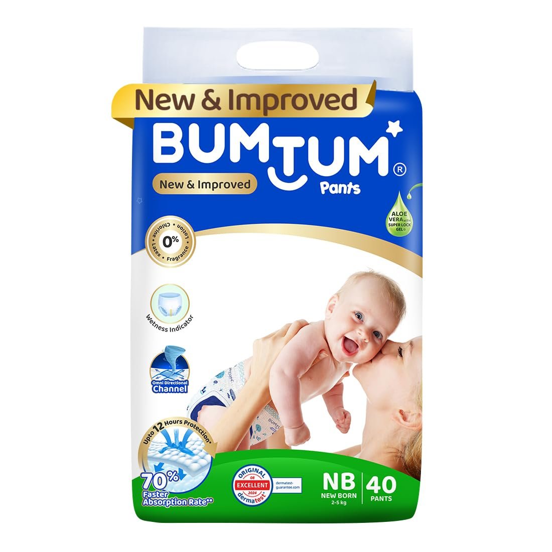 Bumtum Baby Diaper Pants with Leakage Protection -2 to 5 Kg (New Born, 40 Count, Pack of 1)