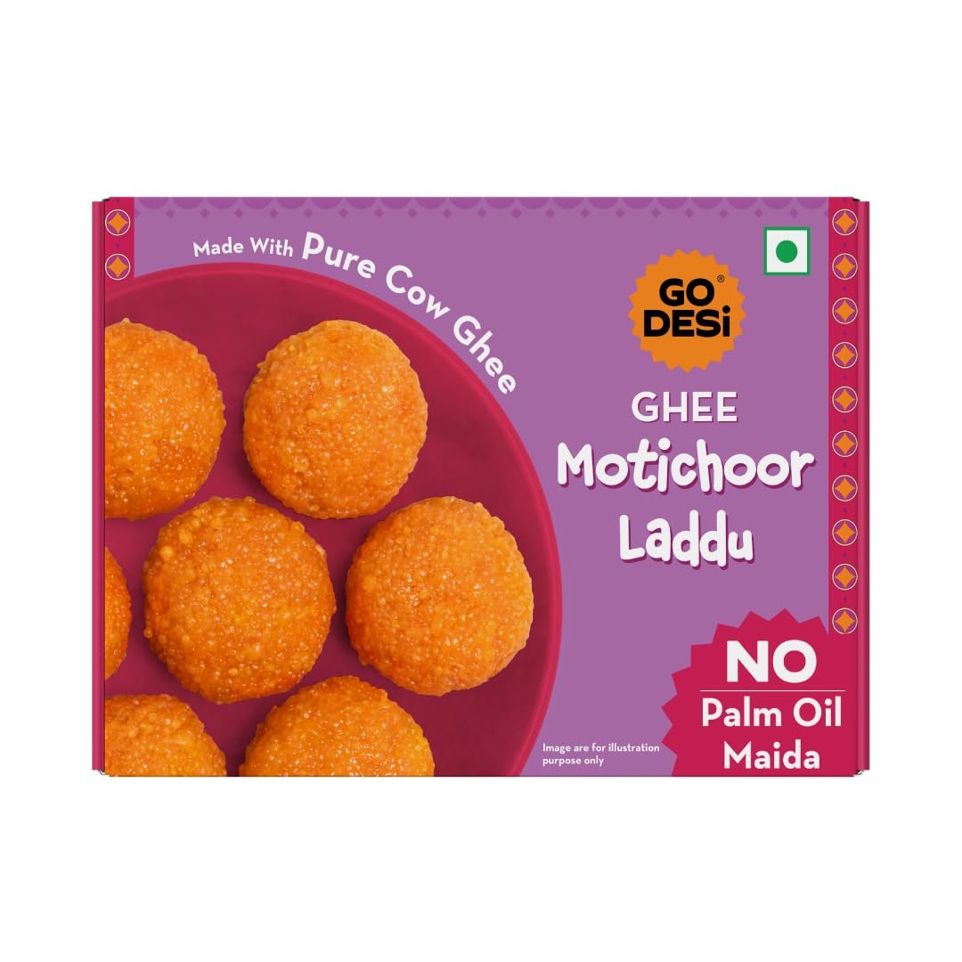 GO DESi Ghee Motichoor Laddu - 200/150 grams | Made with Bengal Gram Flour and Pure Cow Ghee | Indian Sweets | Sweets Gift Pack