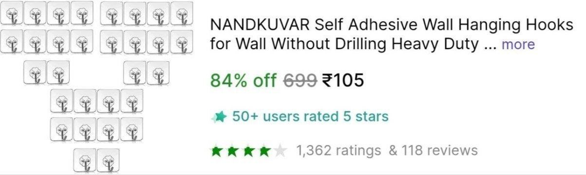 NANDKUVAR Self Adhesive Wall Hanging Hooks for Wall Without Drilling Heavy Duty Strong Hook Price in India - Buy NANDKUVAR Self Adhesive Wall Hanging Hooks for Wall Without Drilling Heavy Duty Strong 