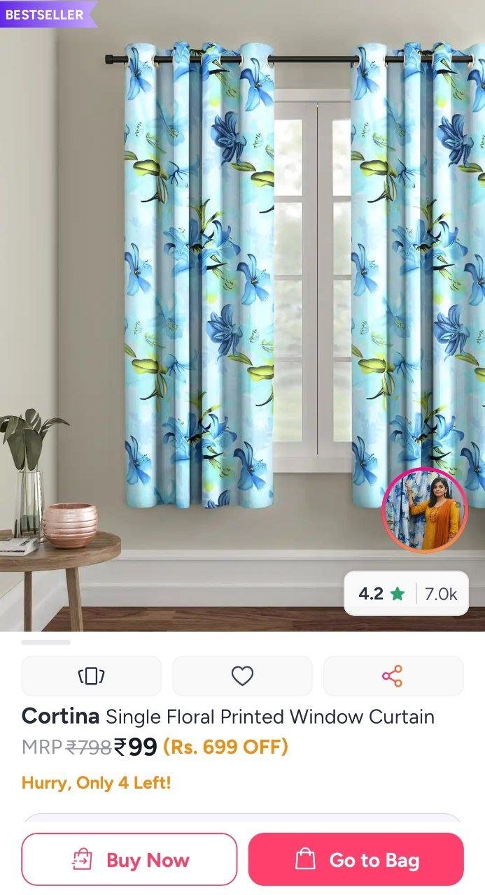 Buy Cortina Single Floral Printed Window Curtain -  - Home for Unisex