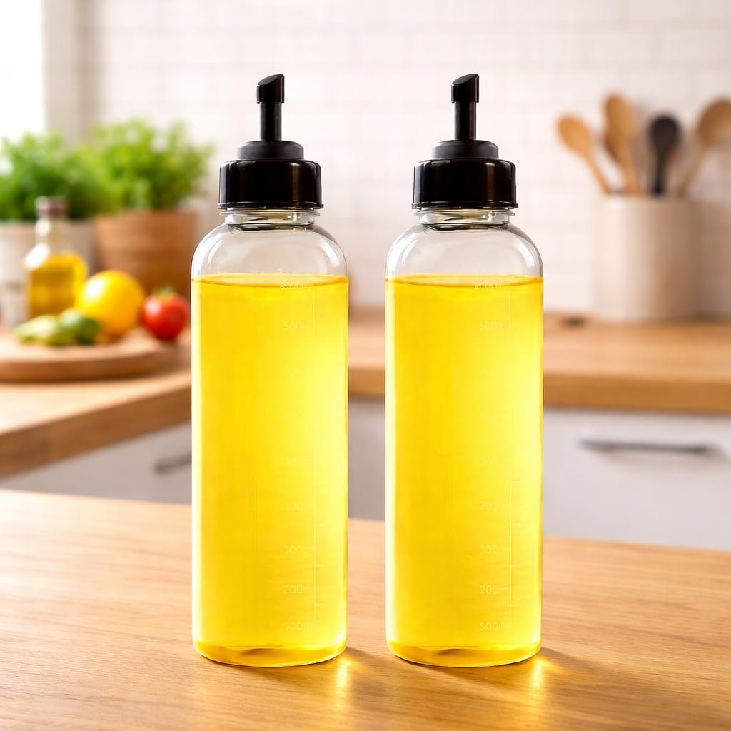 HomeWiz Oil Dispenser For Kitchen Plastic Bottle 1 Litre | Pack of 2 Oil Bottle | Food Grade BPA-Free Cooking Oil Bottle with Flip Nozzle | Leak-Proof Storage for Daily Cooking | Easy to Pour & Cl