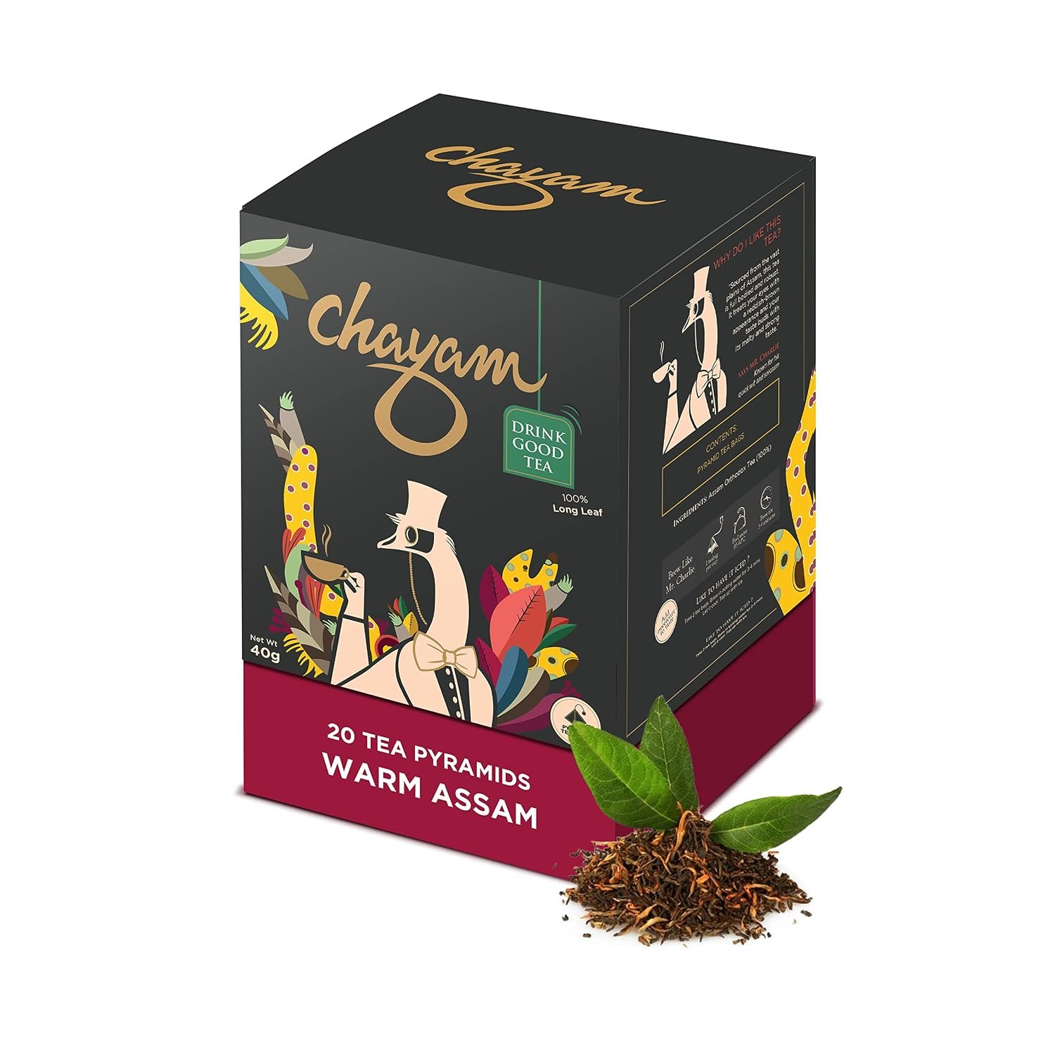 CHAYAM Warm Assam - 20 Pyramid Black Tea Bags | Strong Whole Leaf Orthodox Tea from Assam | Bold & Malty Flavour | Premium Indian Black Tea Rich in Antioxidants