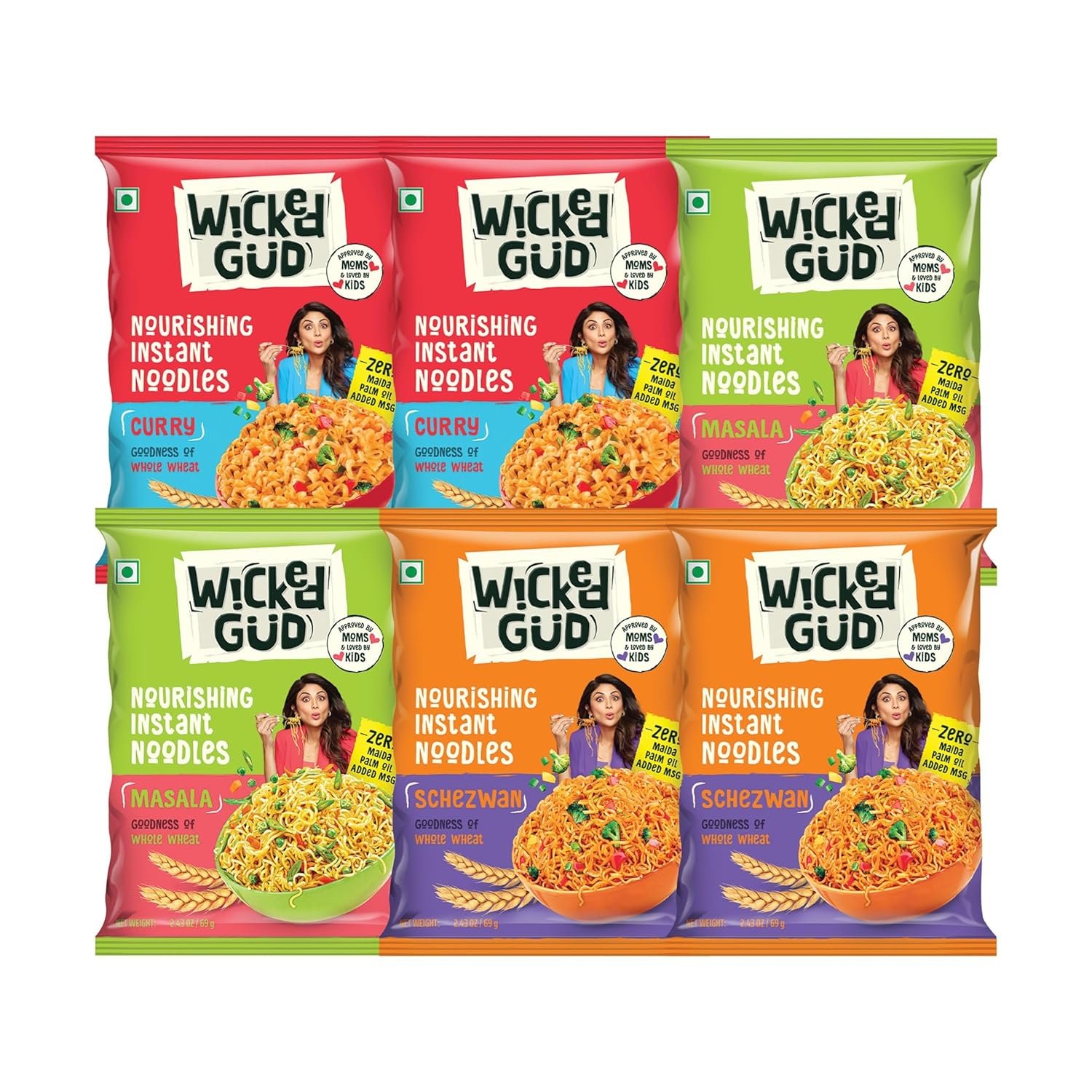 WickedGud Nourishing Instant Noodles Range (Discovery Pack of 6, 69 grams each) | No Maida | No Palm Oil | No MSG | High Protein | High Fibre | Cholesterol Free