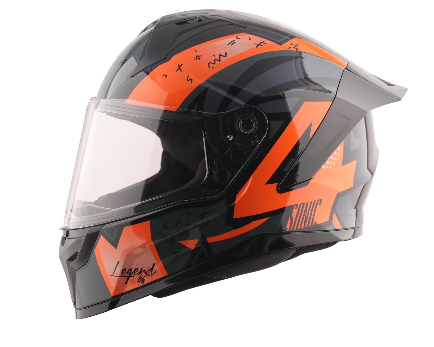 Vega Sonic Legend Full Face Riding Helmet with Dual Tone Design, Shock-Absorbing Liner, Comfortable Interior, Lightweight Shell, Aerodynamic Build, Ventilated Fit, and Modern Black Orange Styling Blac