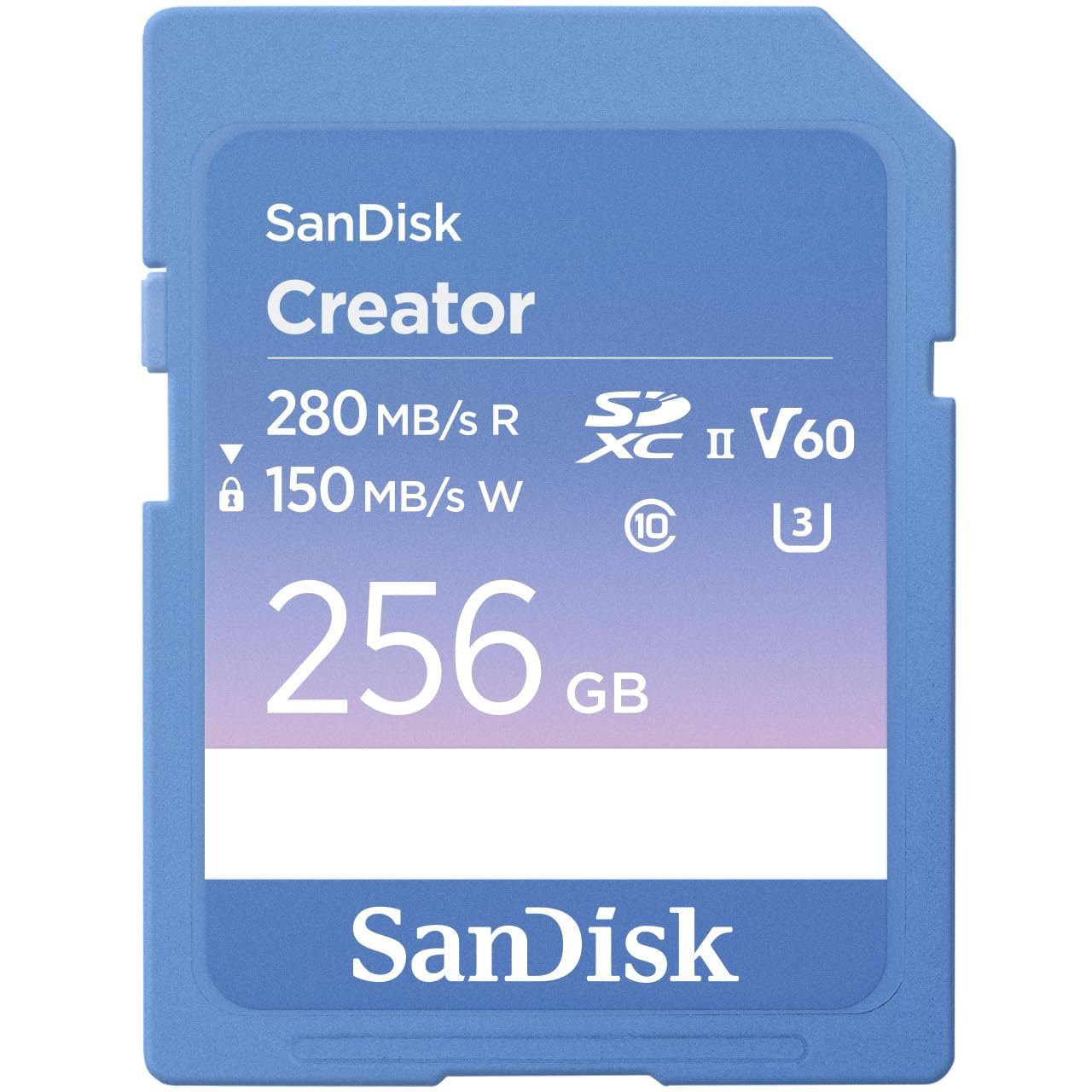 SanDisk Creator SD UHS-II Card 256GB, Read speeds up to 280MB/s, Write speeds up to 150MB/s, 4K UHD/6K Video, V60, 1 Month Adobe Creative Cloud Included | SDSDXEP-256G-GNCIS, Read speeds up to 280MB/s