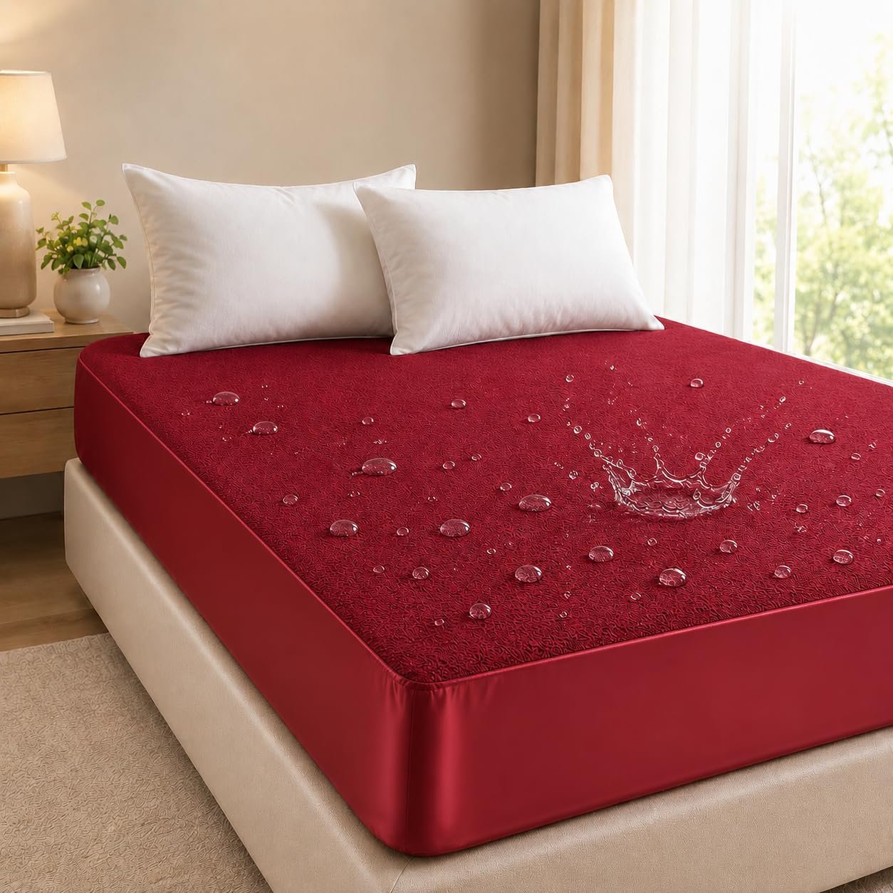 BSB HOME Waterproof Terry Mattress Protector, Soft Cotton Terry Mattress Cover with Deep Pocket Fitted Sheet Style, Breathable & Noiseless Bed Protector, King Size – 72 x 78 + 9 Inches - Maroon