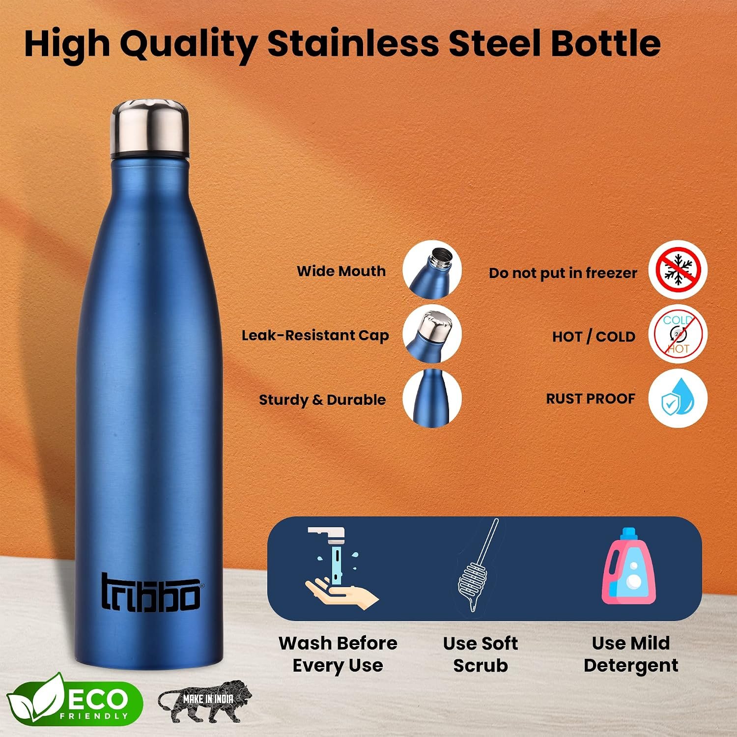 TRIBBO Stainless Steel Water Bottle 1000 ML, Water Bottles for Fridge, School,Gym,Home,Boys, Girls, Kids, Leak Proof(Black,Steel Cap, Set of 1, 1000 ML Model-Cola)