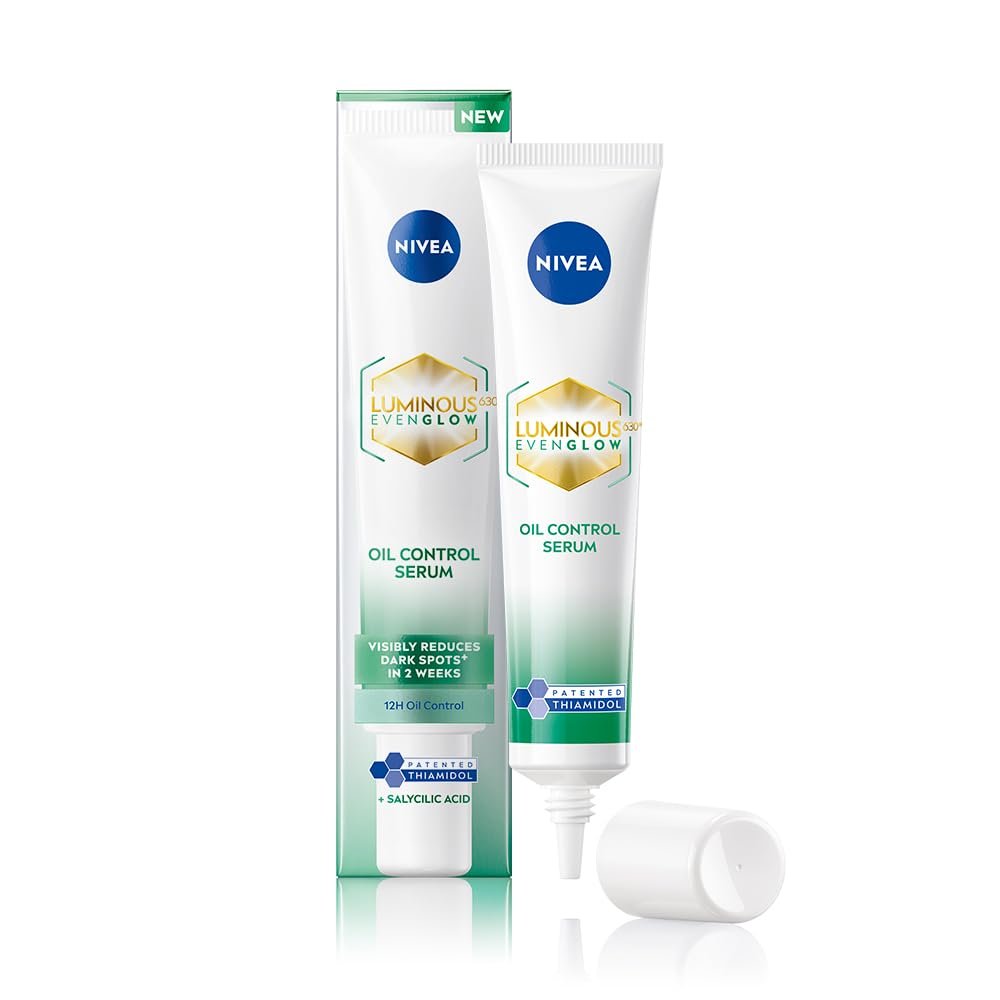 NIVEA Luminous Even Glow Oil Control and Brightening Face Serum with Thiamidol (60X more effective than Vitamin C), Salicylic Acid, Hyaluronic Acid, Green Tree extracts for Dark Spots Reduction & 