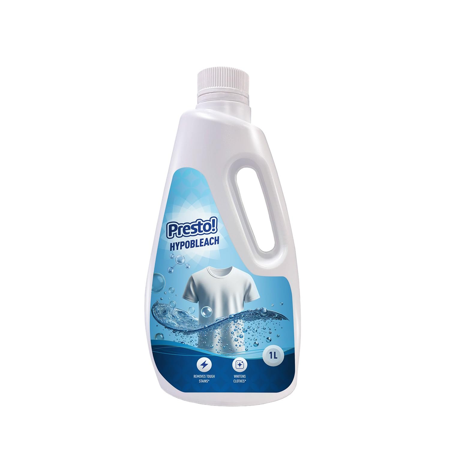 Amazon Brand - Presto! Hypobleach 1L | Fabric Whitener | Detergent Add-On Liquid | Effective Stain Remover | Brightens & Whitens Whites