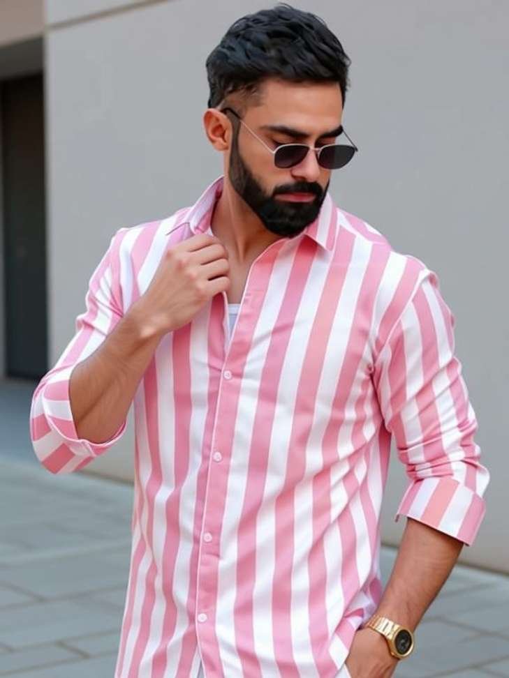 vihani men striped casual pink shirt