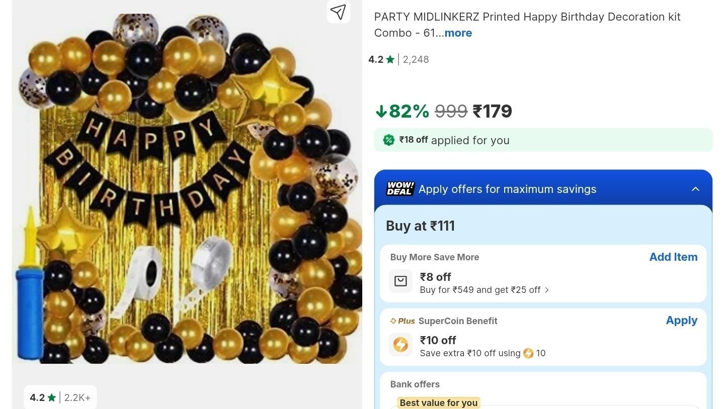 PARTY MIDLINKERZ Printed Happy Birthday Decoration kit Combo - 61 Pcs for Birthday Decor Price in India - Buy PARTY MIDLINKERZ Printed Happy Birthday Decoration kit Combo - 61 Pcs for Birthday Decor o