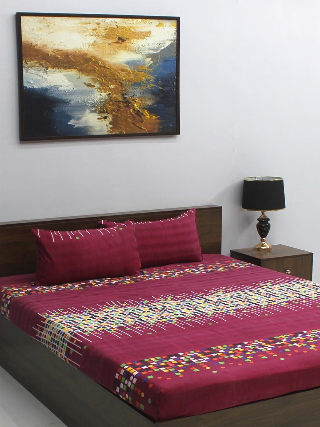 Mesmerize Microfiber Cotton Feel Flat Double Bedsheets with 2 Pillow Covers | Double Bed Breathable Bedsheet | Wrinkle Free | Ultrasoft 120 TC Super Soft | Modern Black Shade Hints